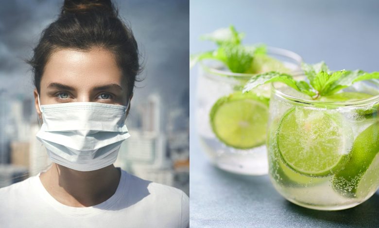 woman in pollution and drinks