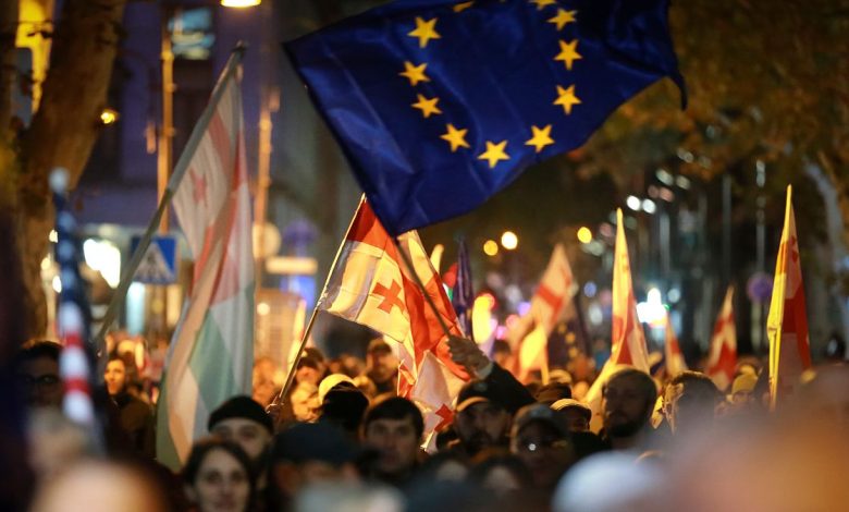 Thousands of Georgian opposition supporters again rally in protest of "rigged" election result