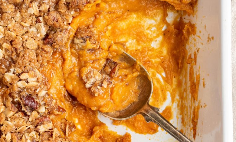 Healthy green bean casserole in a baking dish.