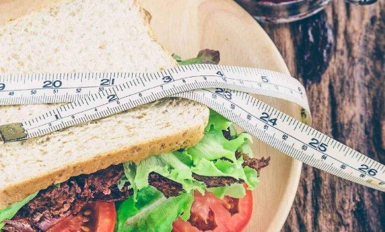 A measuring tape over food