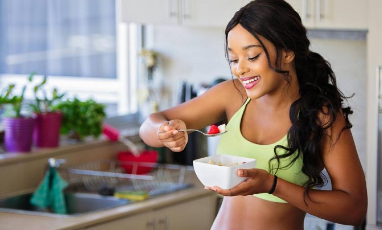 A woman having breakfast