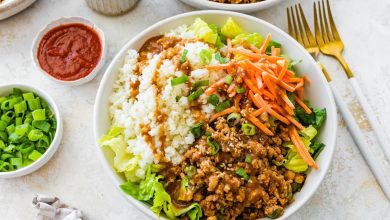 Chicken Lettuce Wrap Bowls with Peanut Sauce