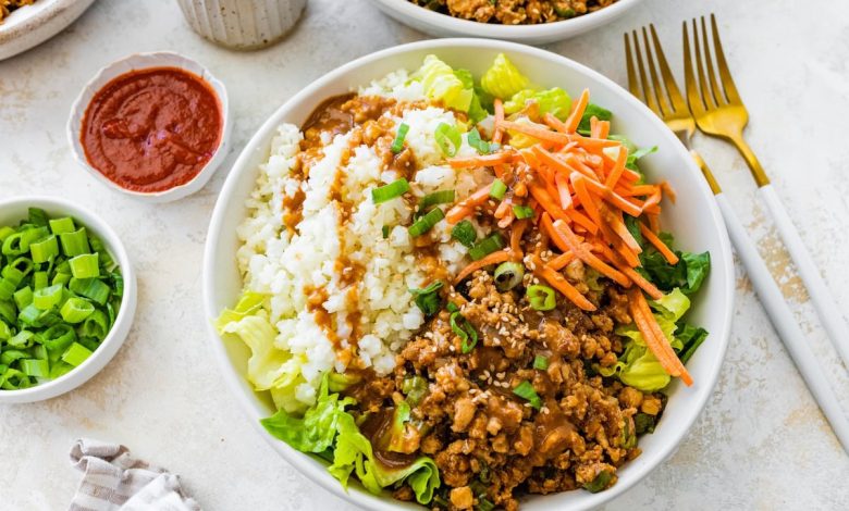 Chicken Lettuce Wrap Bowls with Peanut Sauce